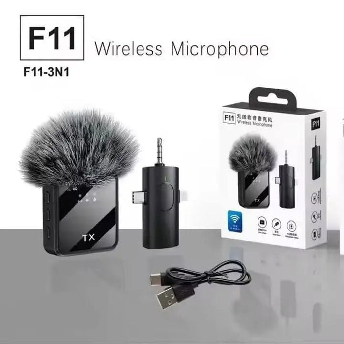 🎙️ F11 Dual Wireless Lavalier Microphone – 3-in-1 Universal Receiver