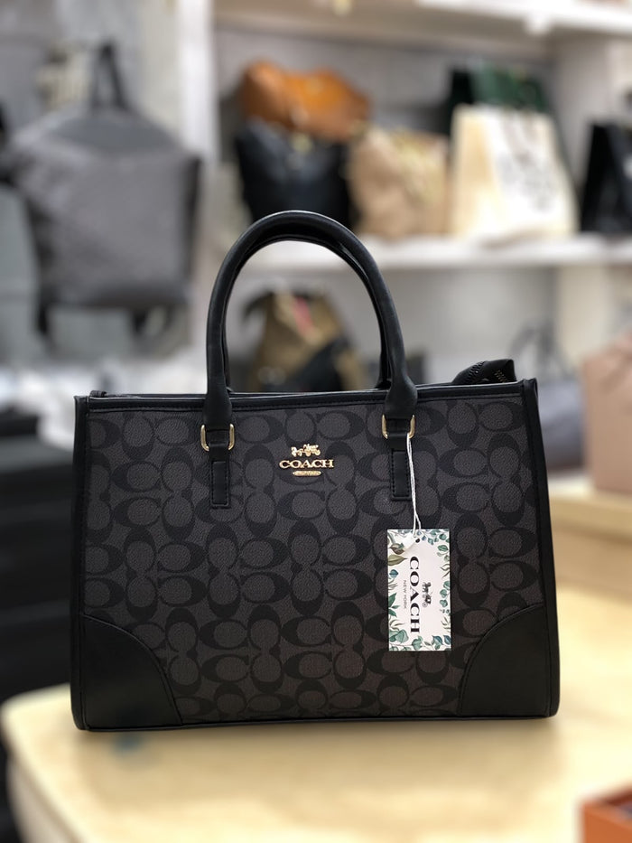 Coach Signature Print Tote Bag for Women with Double Top Handles and Spacious Everyday Carry Design - Beige Rs 3,123