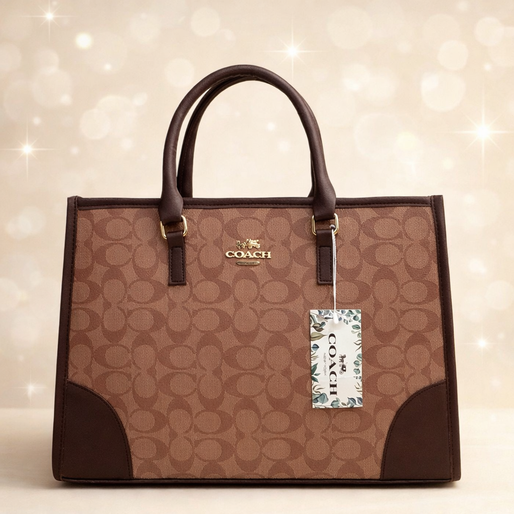 Coach Signature Print Tote Bag for Women with Double Top Handles and Spacious Everyday Carry Design - Beige Rs 3,123