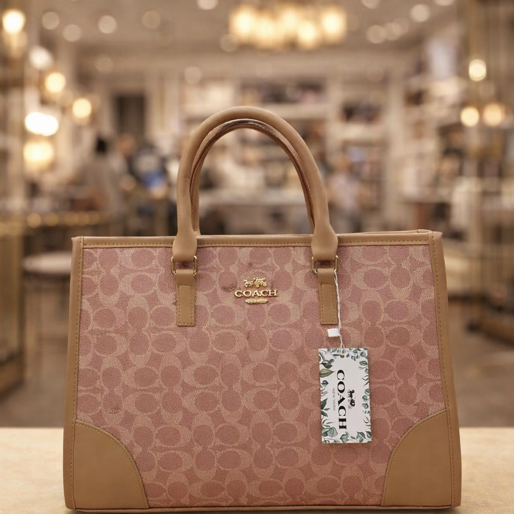 Coach Signature Print Tote Bag for Women with Double Top Handles and Spacious Everyday Carry Design - Beige Rs 3,123