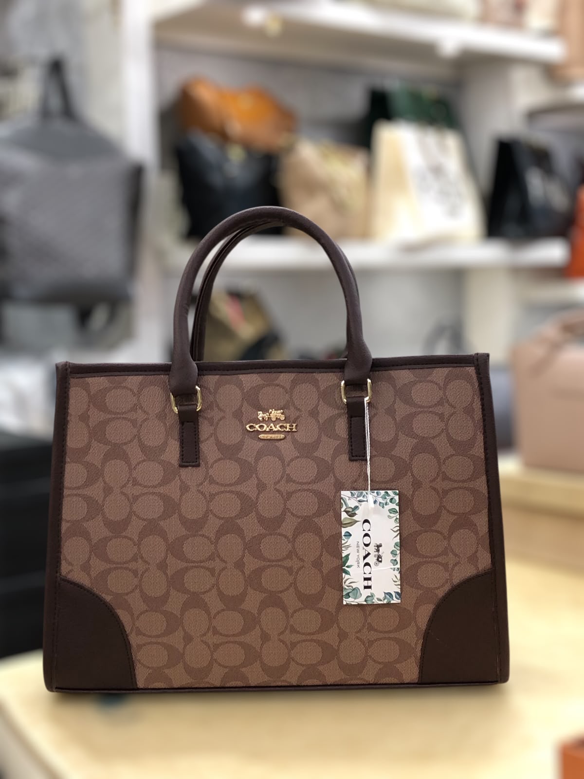 Coach Signature Print Tote Bag for Women with Double Top Handles and Spacious Everyday Carry Design - Beige Rs 3,123