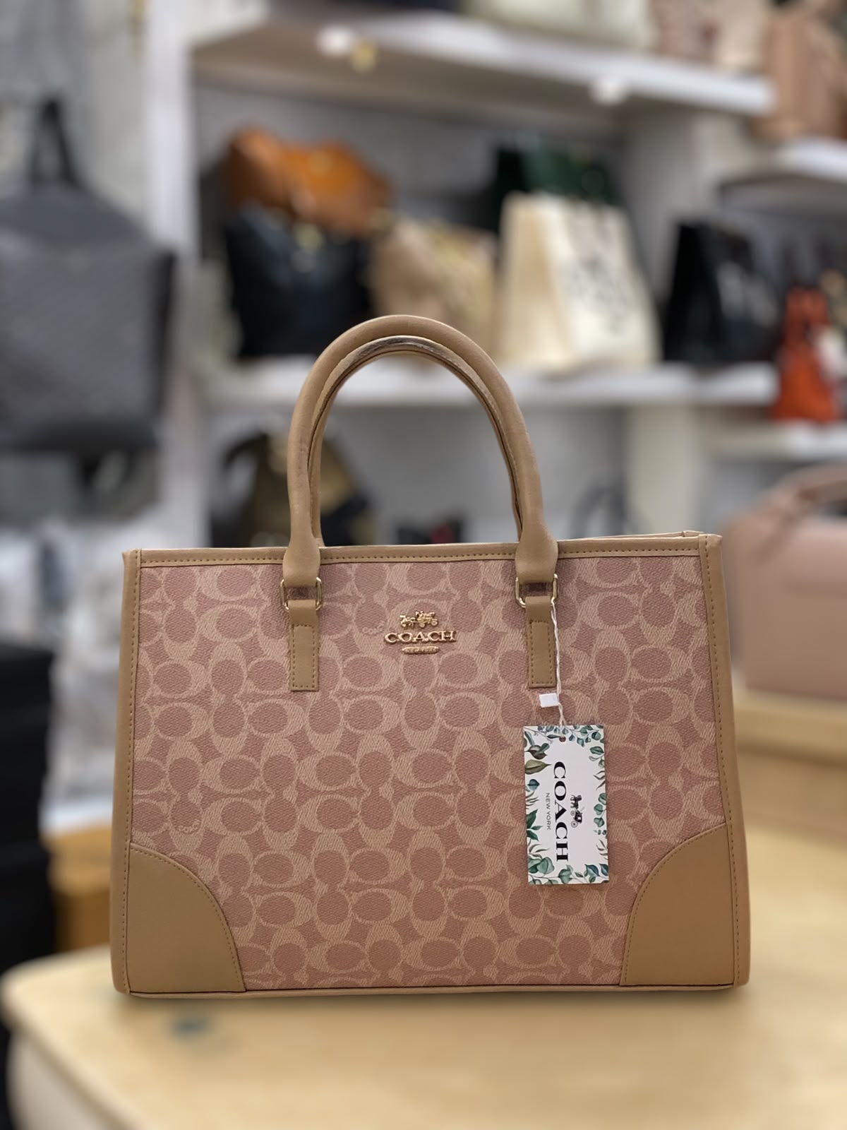 Coach Signature Print Tote Bag for Women with Double Top Handles and Spacious Everyday Carry Design - Beige Rs 3,123