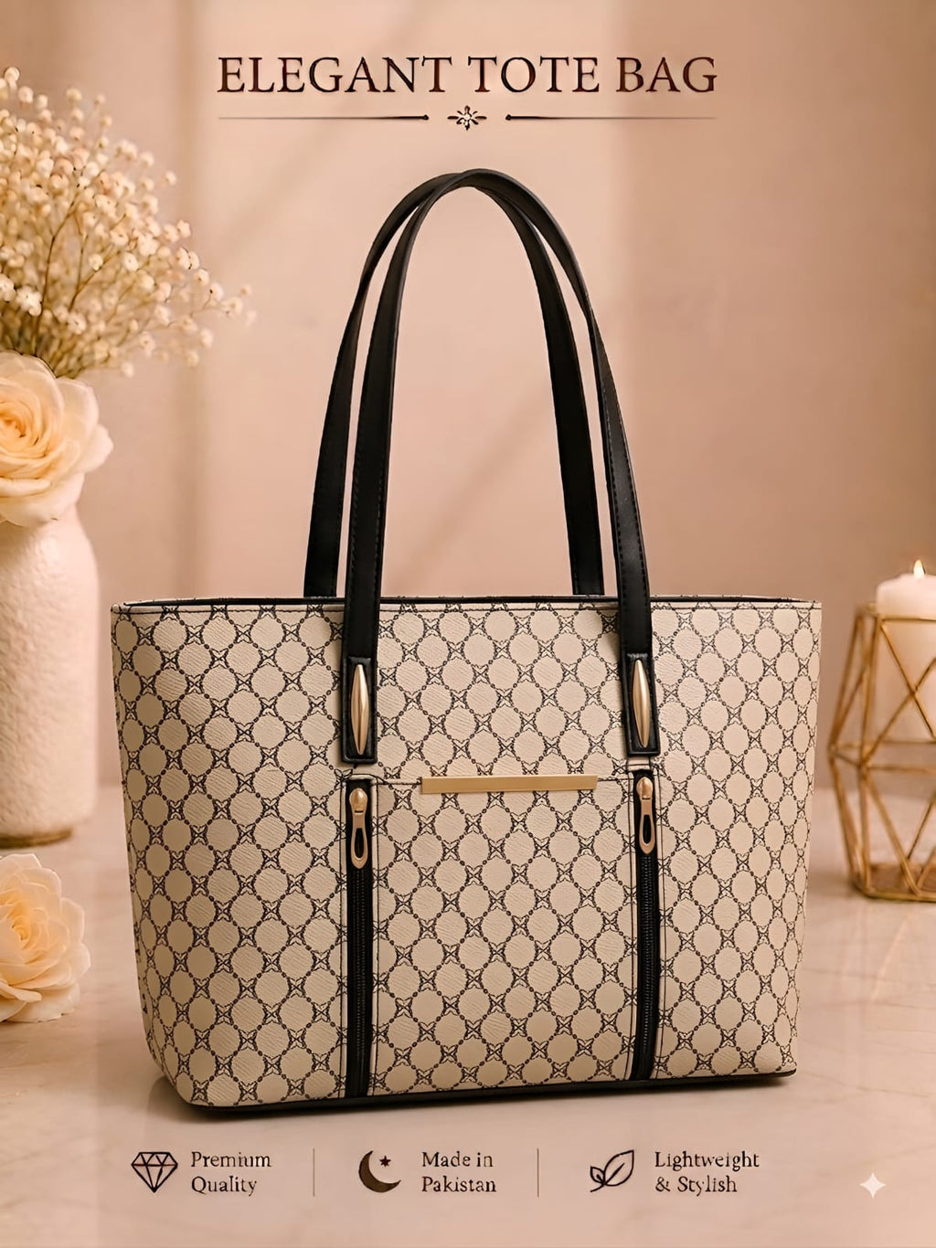 Pattern Tote Bag Stylish Durable Spacious Fashion Accessory Practical Choice For Daily Use Office College And Casual Outings | Black
