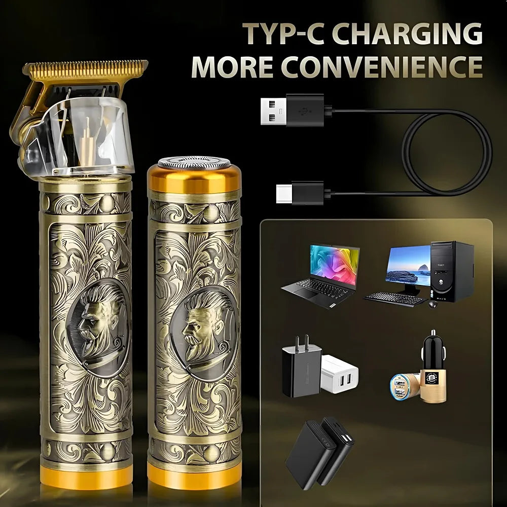 Professional 3-in-1 Men’s Grooming Kit – Gold Metal Edition